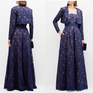 TADASHI SHOJI Strapless Corded Lace Gown & Jacket 2 pc sets